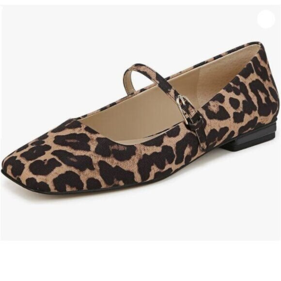 Milooey shoes Women's Closed Square Toe Mary Jane Flats Chunky Low Heels Leopard - Picture 1 of 8